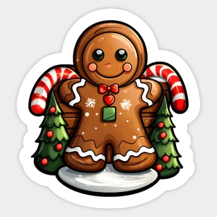 Gingerbread man with candy canes Sticker